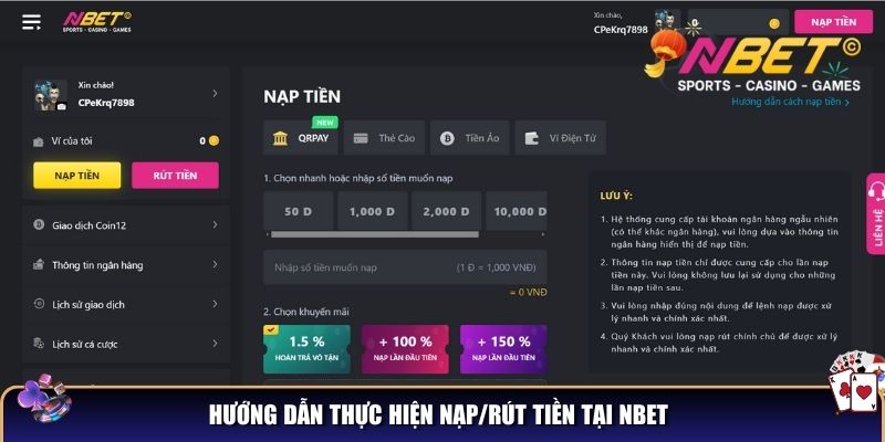 NBET - Top Nhà Cái Cá Cược Online Uy Tín Hàng Đầu Thị Trường 12 Hướng dẫn thực hiện nạp/rút tiền tại NBET